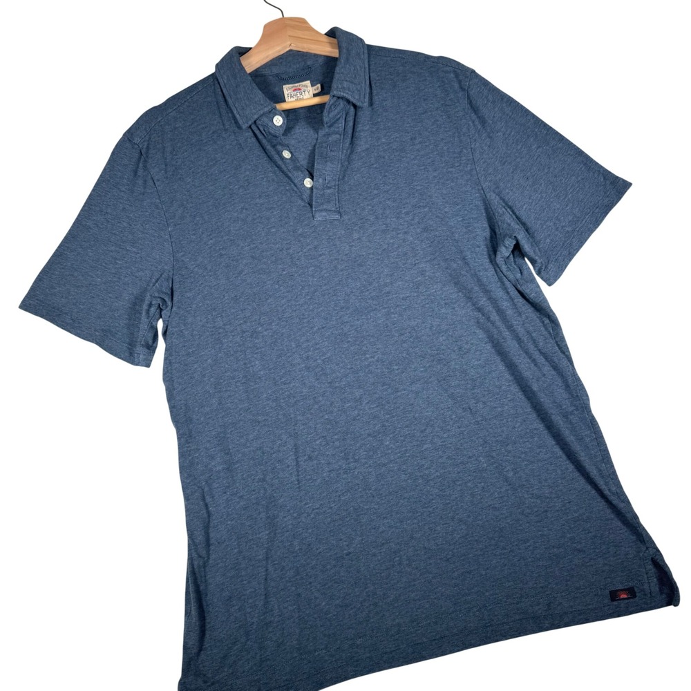 Faherty Blue Heathered Slub Knit Polo Shirt Mens Size Medium | Coastal